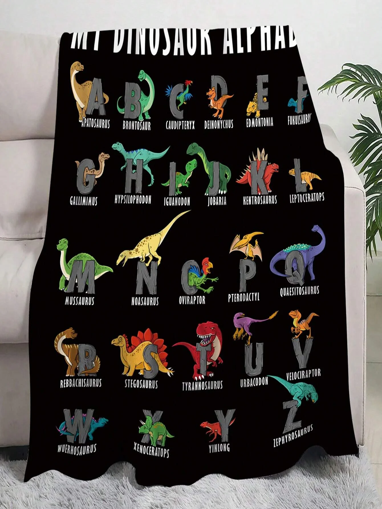 1pc Dinosaur & Letter Graphic Blanket, Modern Fabric Blanket For Living Room And Bedroom 5