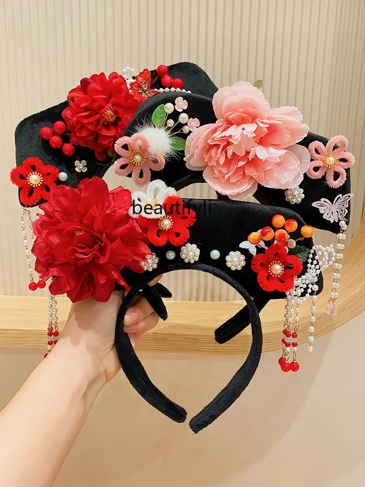 

Headband Little Girl Palace Style Ancient Costume Flag Hair Card Headdress for Han Chinese Clothing