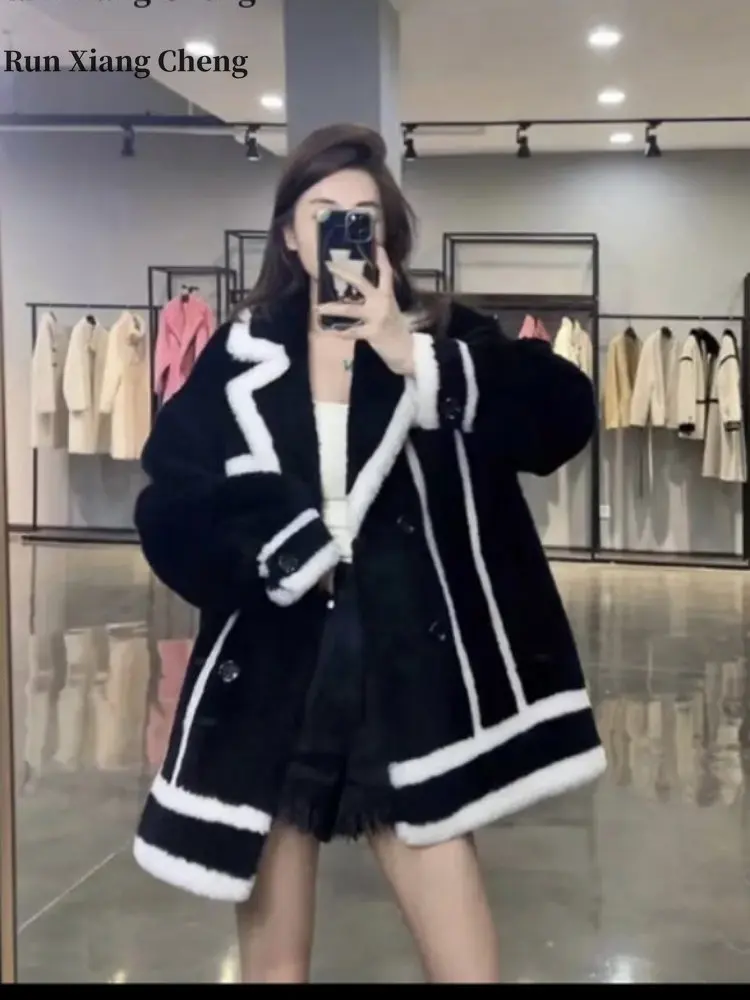 Women's Winter Fur Jacket 2023 New Fashion Luxury Wool Coats Mixtures Chic Elegant Popular Loose Lamb Fur One Piece Plush Coat