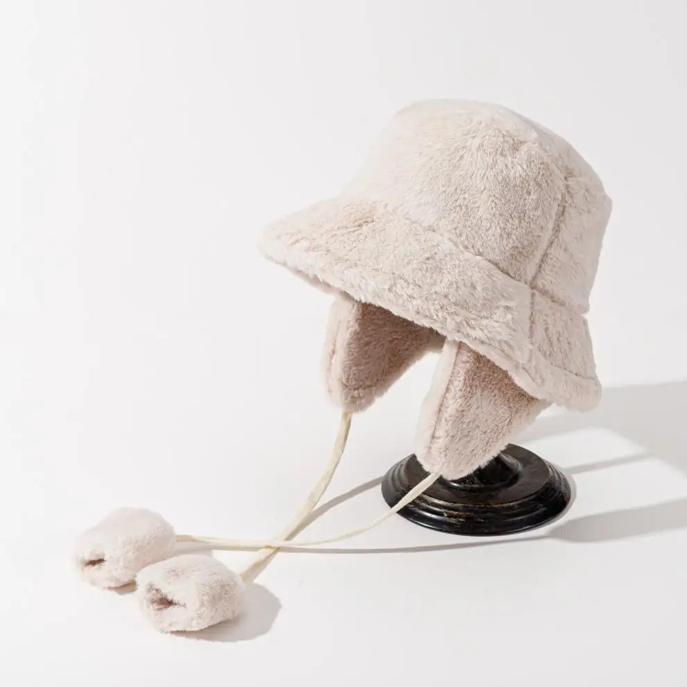 Bomber Warm Bucket Hats for Women Golf Hiking Fur Winter Hat Barrel Cotton Fabric Ear Protection Cap_voghion.com
