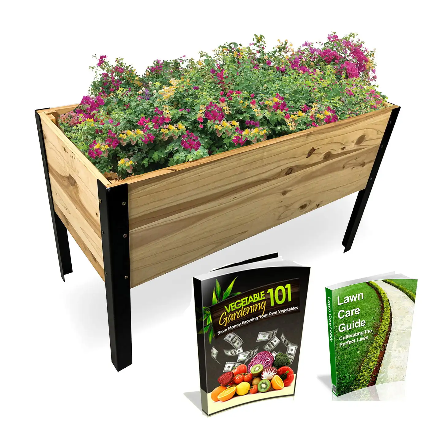 

Backyard Expressions Raised Garden Bed Wood Planter Box Stand - 35.5" W x 15.5" D x 22" H