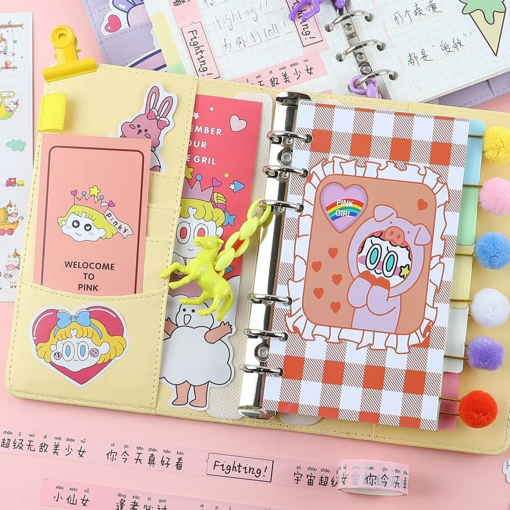 Cute 6 Holes Loose-leaf Notebook A6 Binder Agenda Journal Kawaii Diary Notepad Planner Organizer Spiral Daily Office Stationery