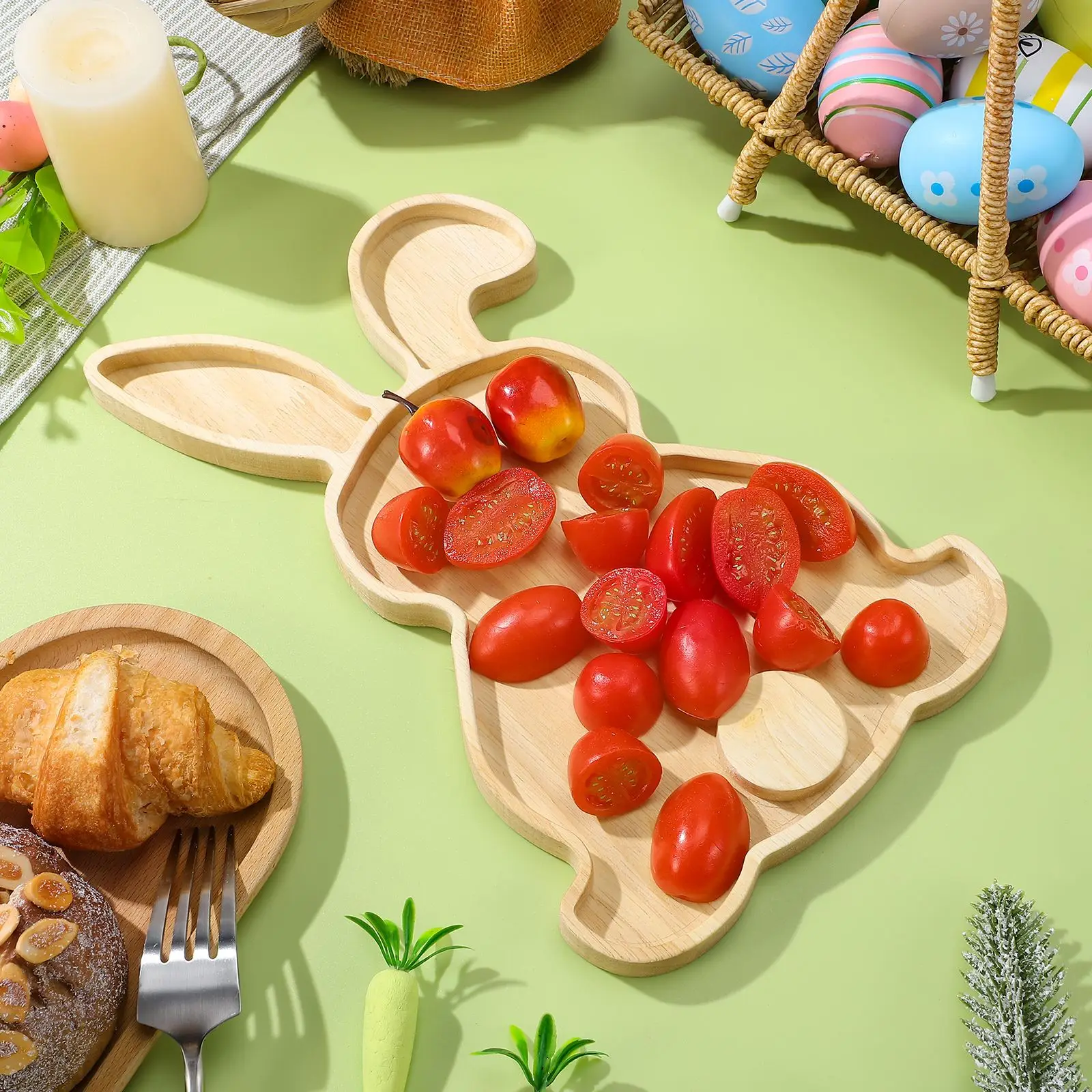 Easter Bunny Tray Wood Food Plate Fruit Serving Bread Display Wooden Spring Decor Kids Child Cake Decorations Easter Supplies 2
