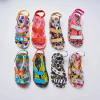 Mini Melissa Summer Children's Sandals Kids Flat Bottom Button Sport Casual Shoes Boys Girls Printed Contrast Roman Beach Shoes 1
