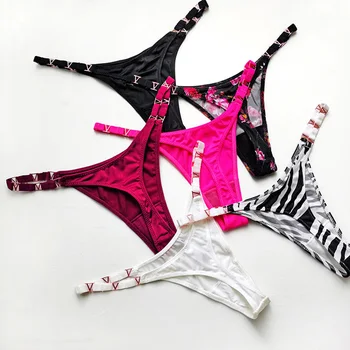 Thong Sexy Seamless Underwear Woman Knickers zebra flower low waist luxury metal buckle thong bikini girls female briefs 1