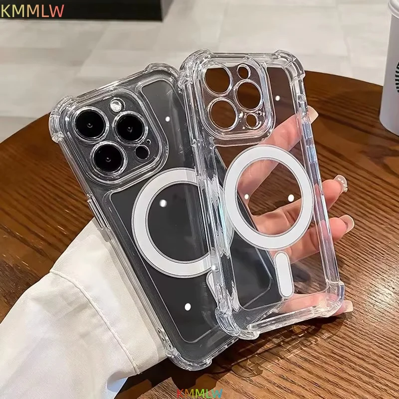 Luxury Magnetic Wireless Charging Transparent Shockproof Case with Magsafe Compatibility