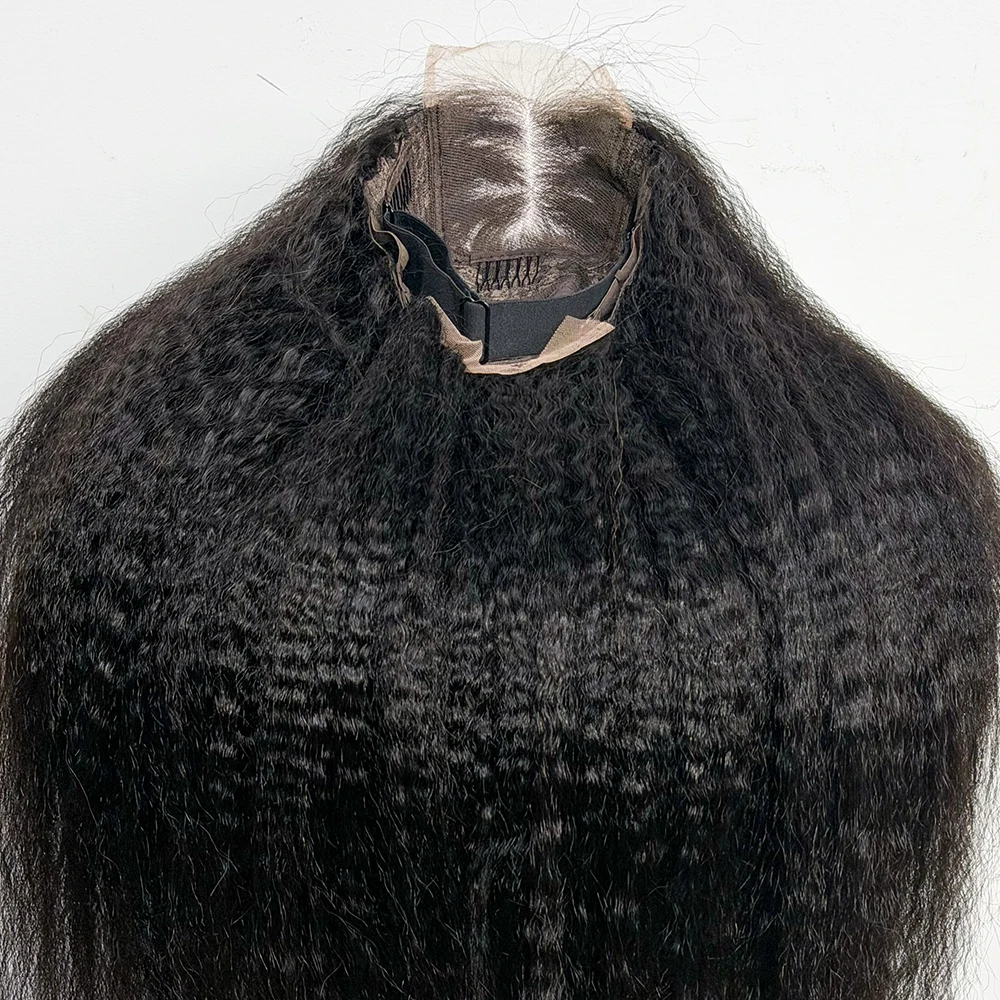 Full Kinky Straight Wig 4x4 Lace Closure Wig Thickest 300% Density Human Hair Wig 28inch Yaki Straight For  Black Women
