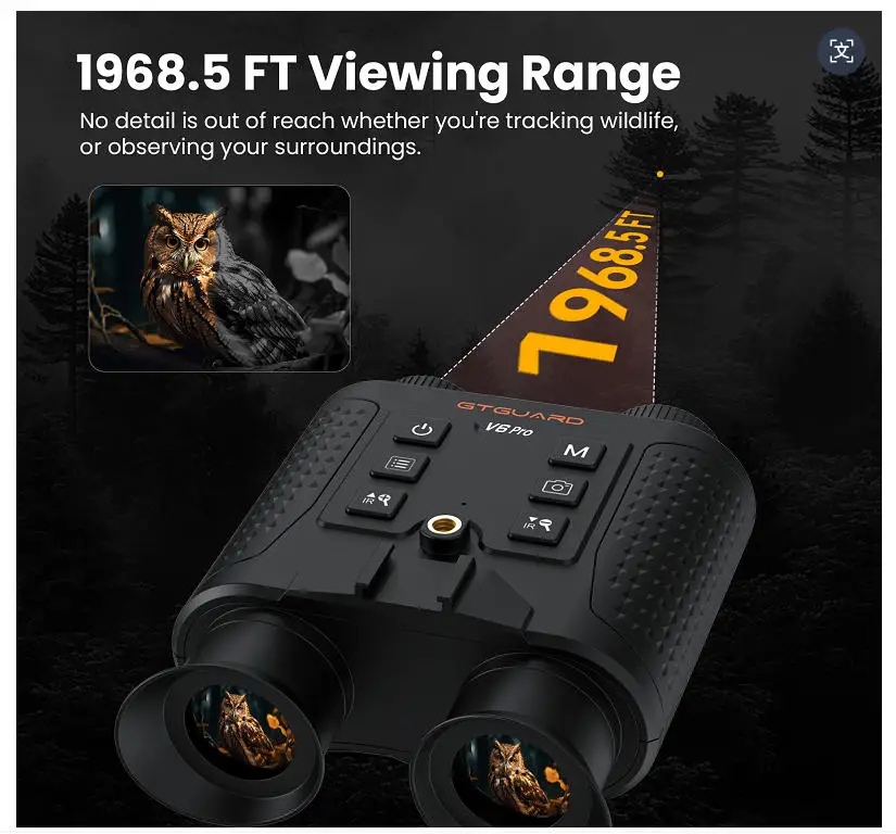 【】새로운 GTGUARD V6 Pro 나이트 비전 고글 4K 1080p HD 쌍안경 IR 나이트 비전 스코프 카메라 8X 디지털 줌 망원경