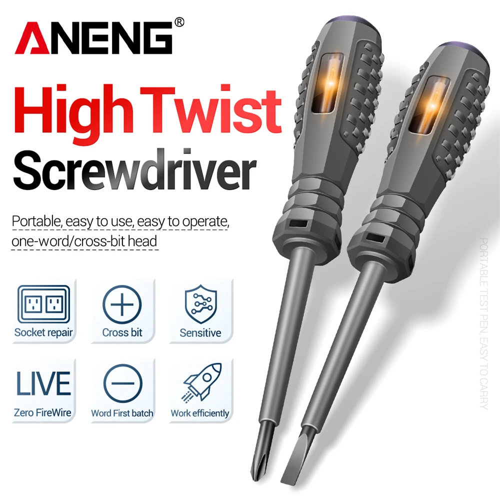 Slotted/Phillips Screwdriver Neon Bulb Indicator Non-Contact Insulated Tester Pocket Detector Pen ANENG B04 Electrician Tools
