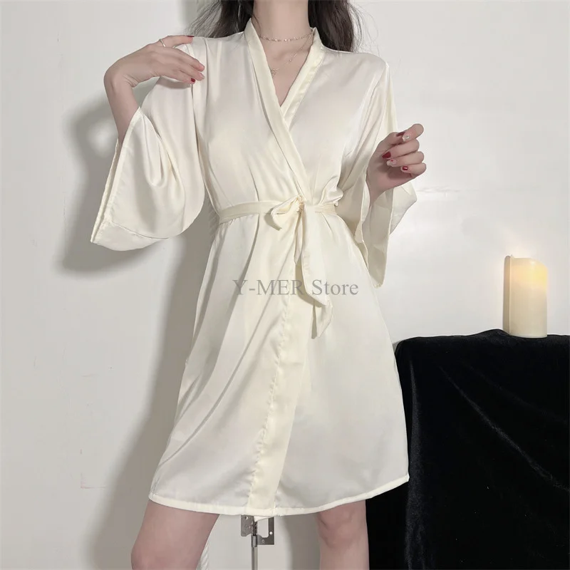 Women Solid Color Robe Satin Bridal Wedding Kimono Bathrobe Gown Short Sleewear Female Rayon Loungewear Intimate Lingerie women dress,women sleepwear,bride robes,silk robe