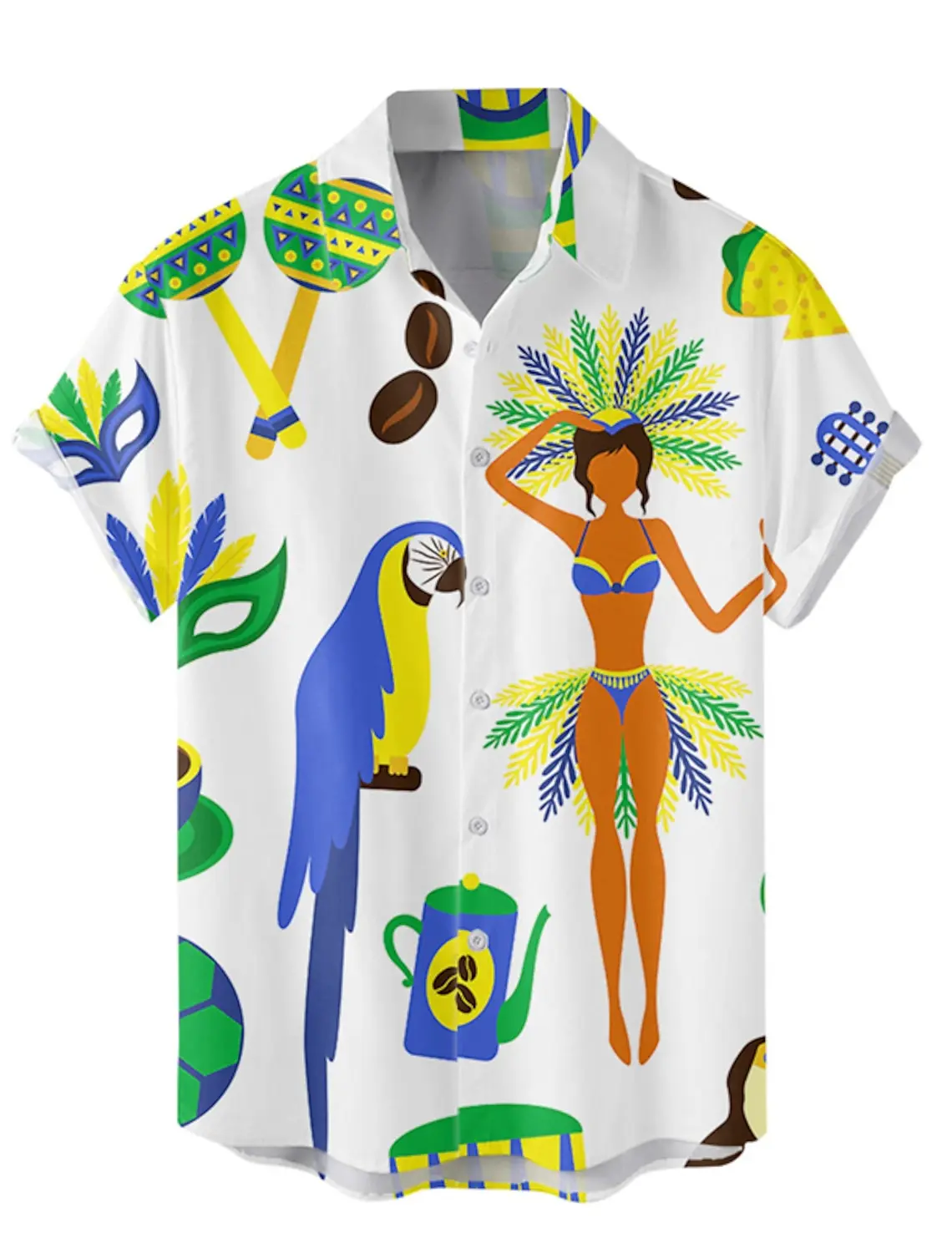 thumbnail image 1 of Camisa con estampado gráfico para hombre, camisa abotonada, camisa informal, uso diario, cita, vacaciones, solapa, manga corta, camisa de poliéster, carnaval, 1 of 5