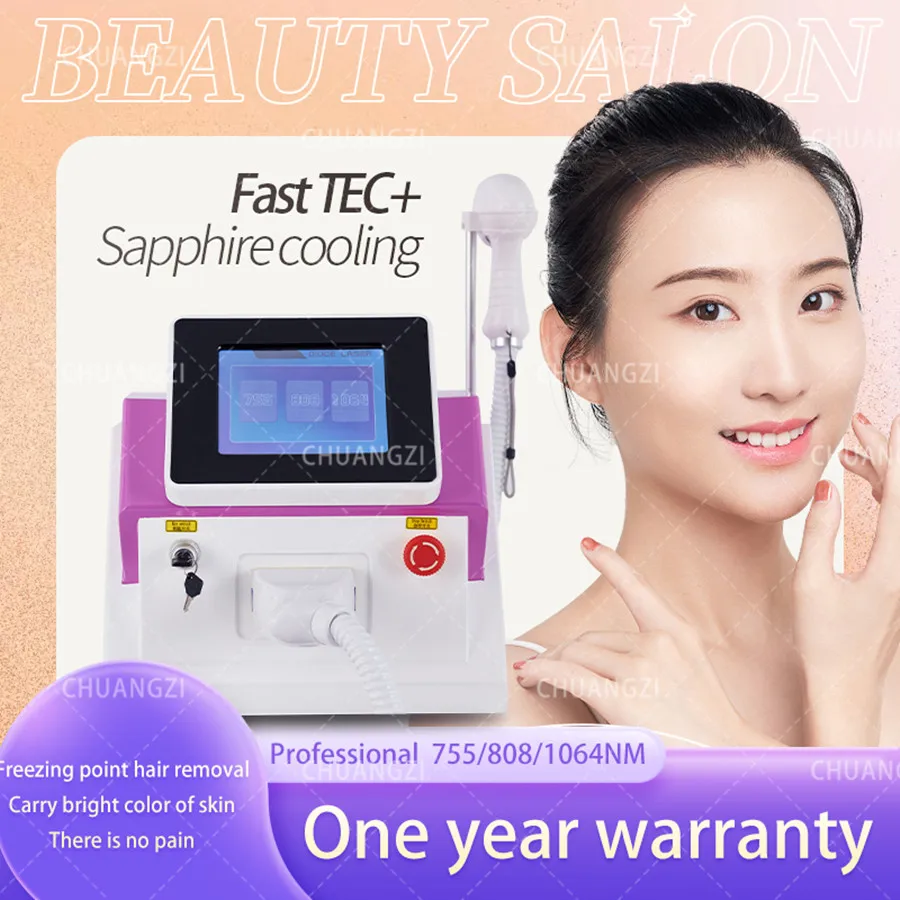 

808nm Diode Laser Hair Removal Machine Sapphire Contact Cooling Head Painless Laser 755 808 1064 Epilator
