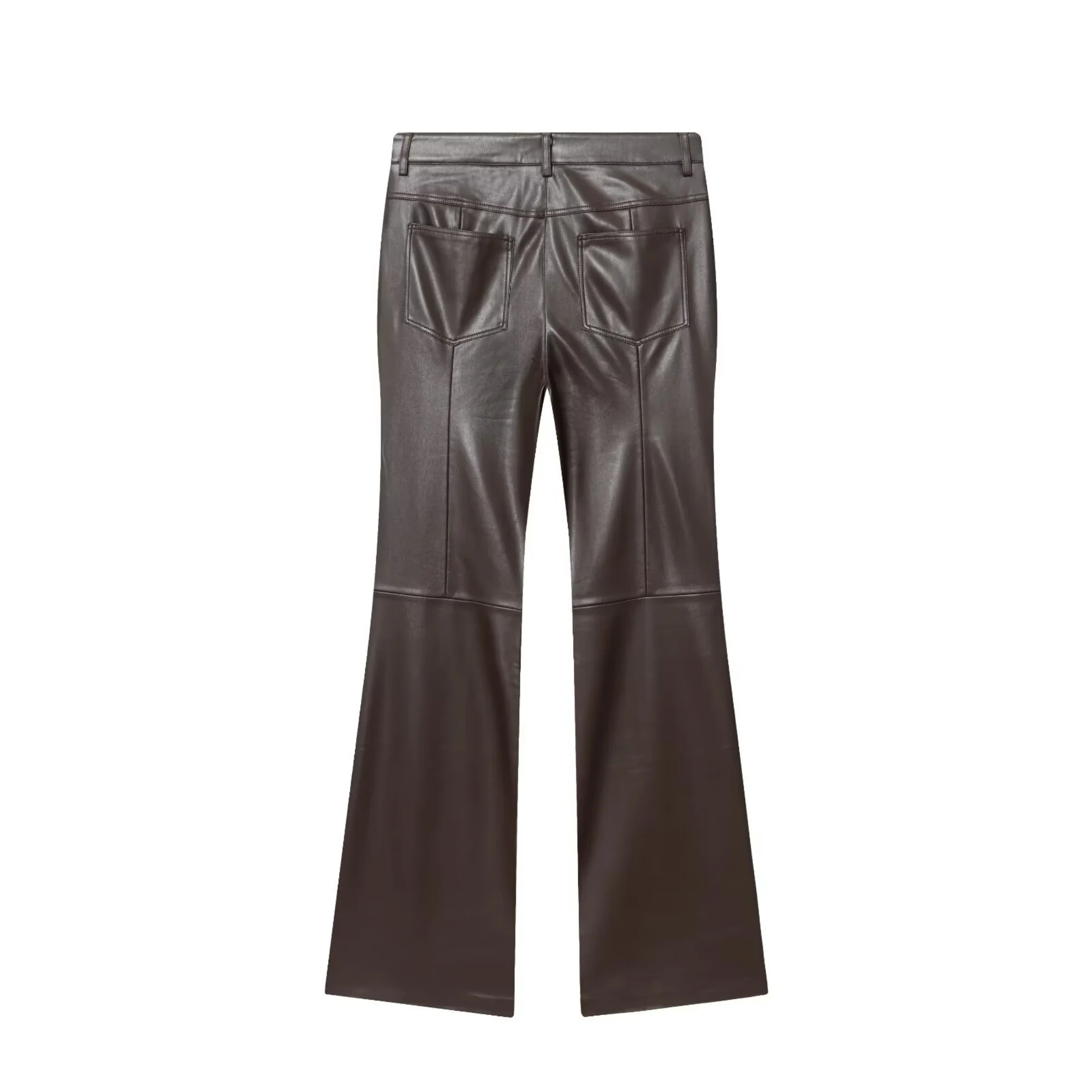 Women Straight Slimming Leather Pants Female High Waist Side Pockets Solid Casual Elegant Spring Fall Long Trousers Streetwear