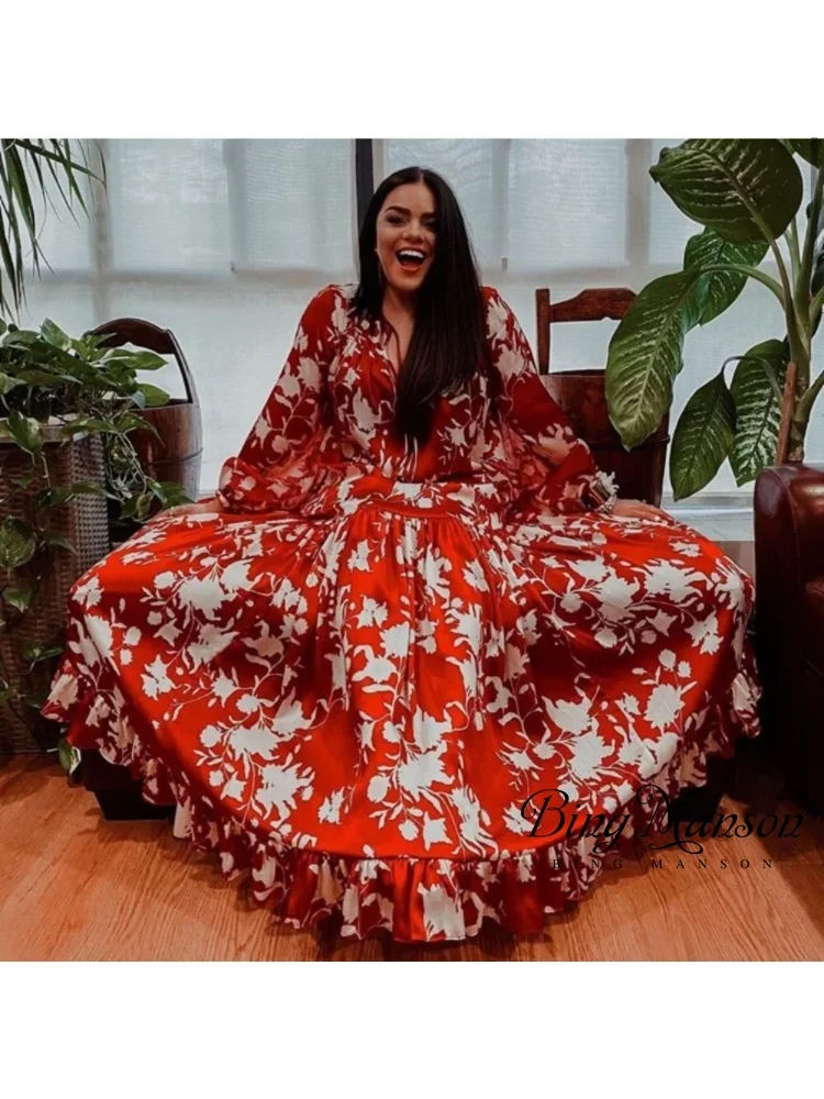 

2023 Summer New Women's Long Sleeve Large Swing Loose Fashion Casual Long Dress Digital Print Dress Long Dress Street Apparel