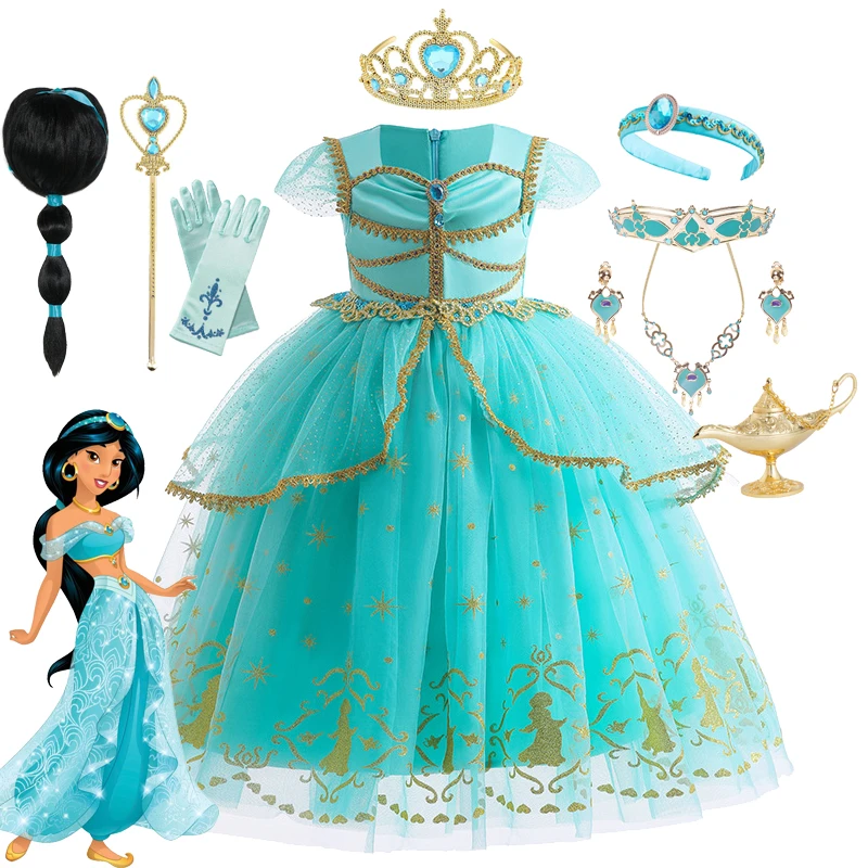 Disney Jasmine Princess Dress For Baby Girls Birthday Party Carnival Cosplay Aladdin Agic Lamp