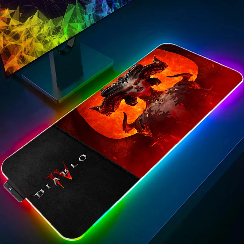 Diablo 4 Rgb Mouse Pad Gamer Accessori Da Gioco Laptop Tappetino Da Scrivania Pad Retroilluminato A Led Anime Gamer Tastiera Tappetino Per Mouse Tappe