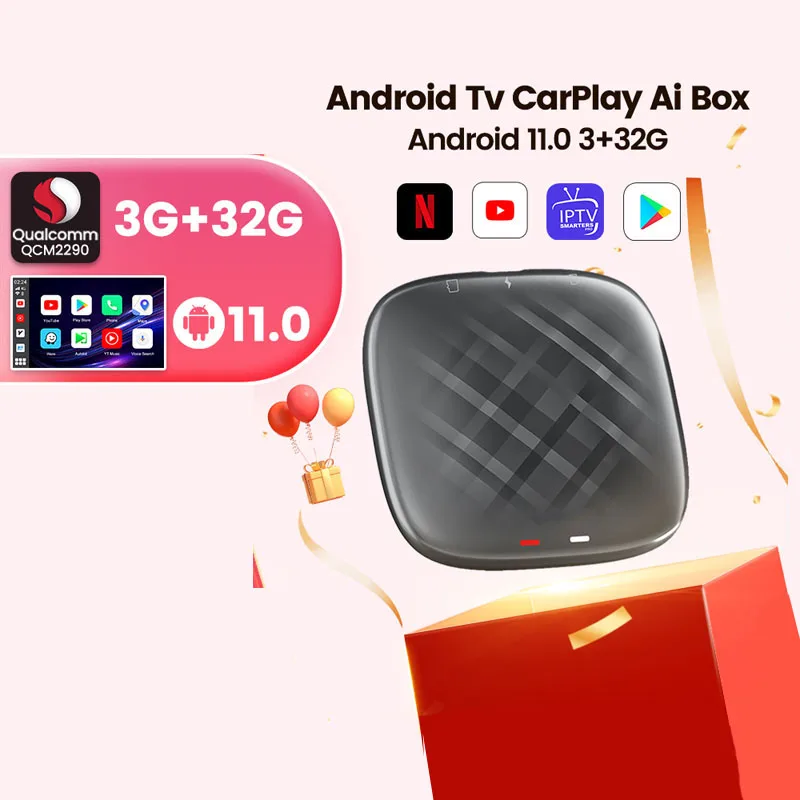 

Mini Ai Tv Box Carplay Andoroid 11 Wireless Carplay Android Auto Gps for Audi Bmw Mazda Toyota Netflix Youtube 4G Lte 128G