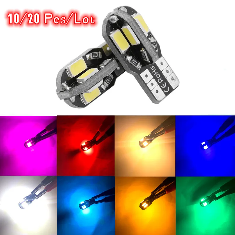 10/20PCS W5W T10 LED Bulbs Canbus 5730 8SMD 12V 6000K 194 168 LED Car ...