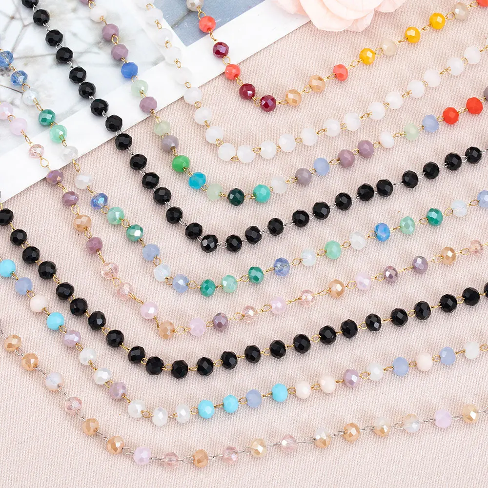 1 Meter Stein Edelstahl Kette Muti-Color Kristall Perlen Ketten Link für DIY Schmuckherstellung Halskette Armband Erkenntnisse – Detail 4
