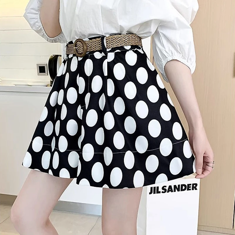 Y2K Summer Women Dot Print Streetwear Casual Chic Short Pants Trendy Pockets Loose Office Lady High Waist A-line Wide Leg Shorts