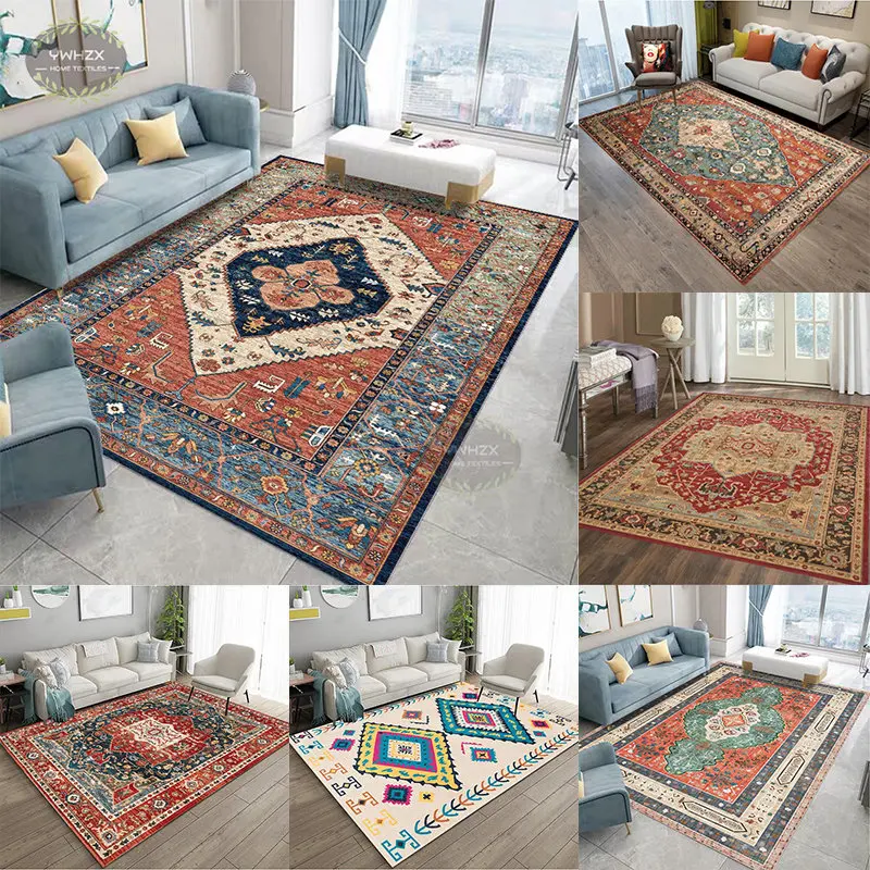 

Ethnic Style Carpet Bedroom Persian Retro Flannel Lounge Rug Trendy Sofas Coffee Tables Mat Washable Living Room Home Decoration
