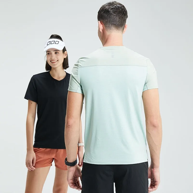 Solid Color Elastic T-shirt Breathable Mesh Splicing Fitness Clothes Running Quick-drying Clothes Sports Short-sleeved Men