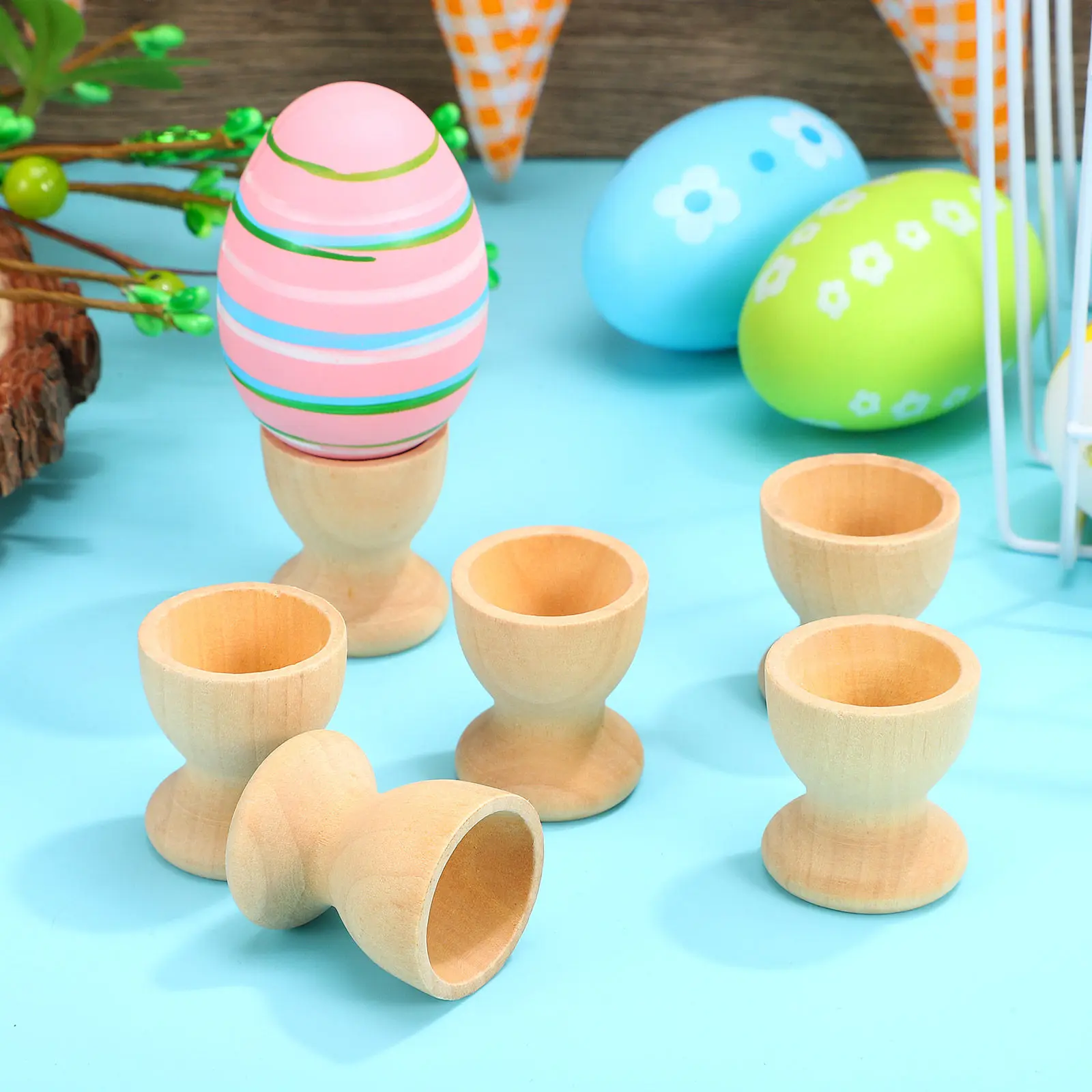 24Pcs 나무 부활절 달걀 홀더 DIY 컵 모양의 스탠드 천연 소재 페인트 달걀..