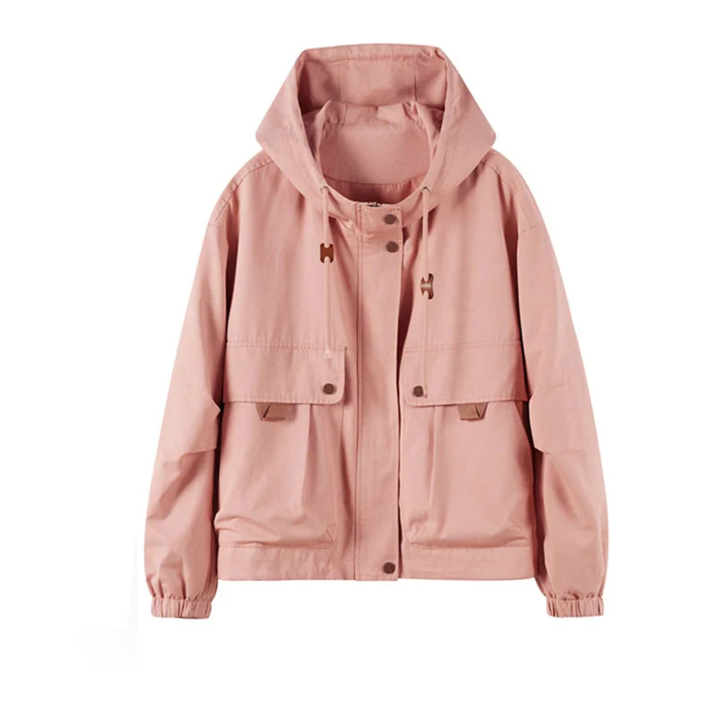 White Short Jacket For Women's Spring Autumn 2024 New Fashion Loose Casual Versatile Hooded Work Jacket Top With Lining Outwear