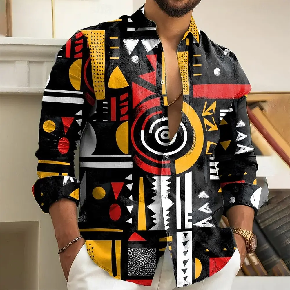 Button Down Shirt Men Abstract Art Shirt Casual Men's Tops Fall 3D
