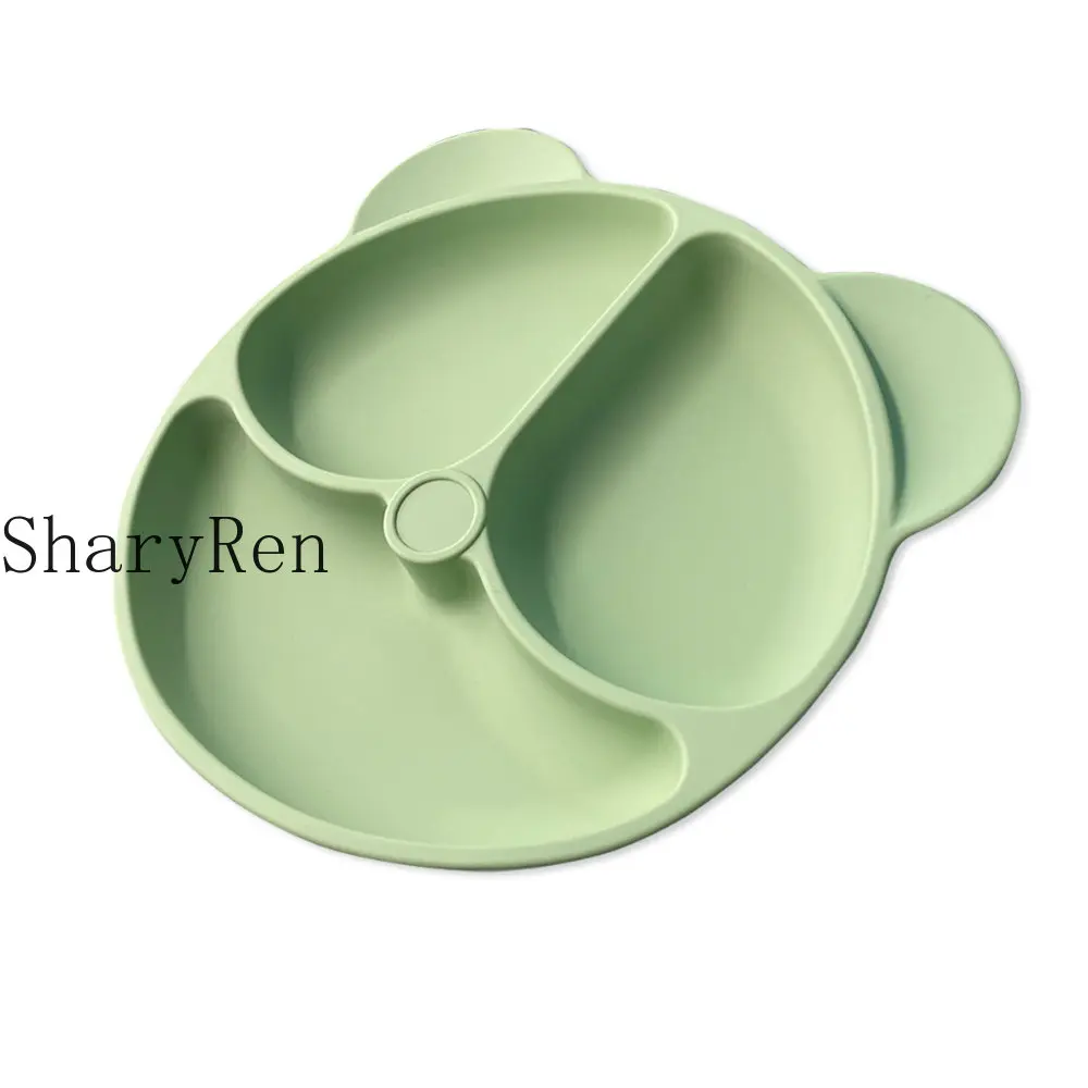 

Baby Safe Silicone Suction Cup Bowl Cute Cartoon Children Dishes Baby Bear Face Plate Tableware Retro Dinner Plate Eco-friendly