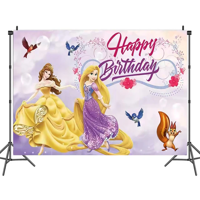 Arrière-plan de fête d'anniversaire pour filles, raiponce emmêlé Disney,  cheveux longs princesse, fleur violette, accessoires de décoration pour  photographie - AliExpress