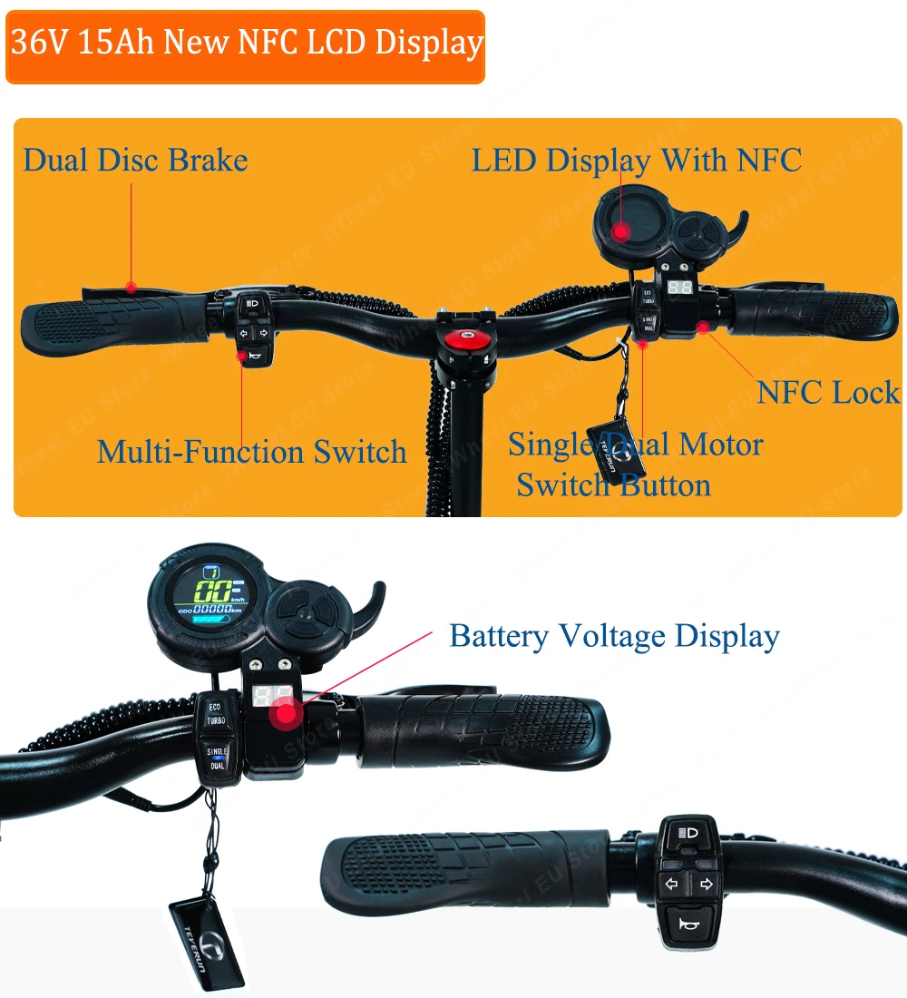 Newest 8.5 Inch Teverun Blade Q 36V 15Ah Dual Motor Rate Power 2*350W Top Speed 40km/h LCD Display With NFC Card