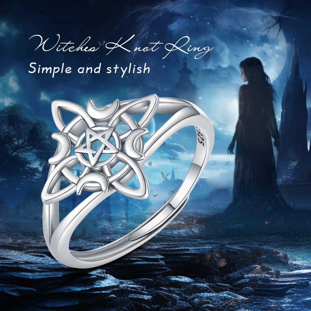 Original 925 Sterling Silver Witch Knot Open Ring for Women Celtic Knot Witchcraft Amulet Ring Hypoallergenic Wicca Jewelry silver ring silver rings