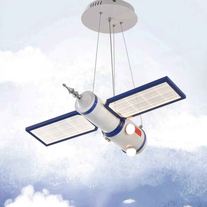 Space Satellite Astronaut Chandeliers LED Little Boy Bedroom Lamp Nordic Creative Space Station Model Children's Room Chandelier