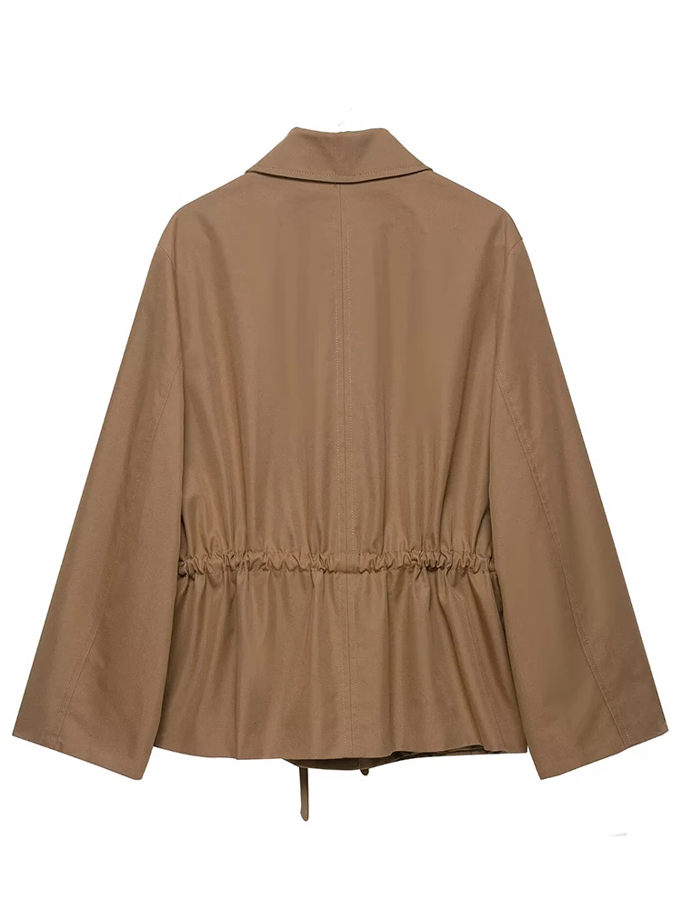 TFMLN 2025 Autumn Women Solid Drawstring Jackets Fashion Causal Long Sleeve Loose Cropped Coats Simple Ladies Streetwear Tops