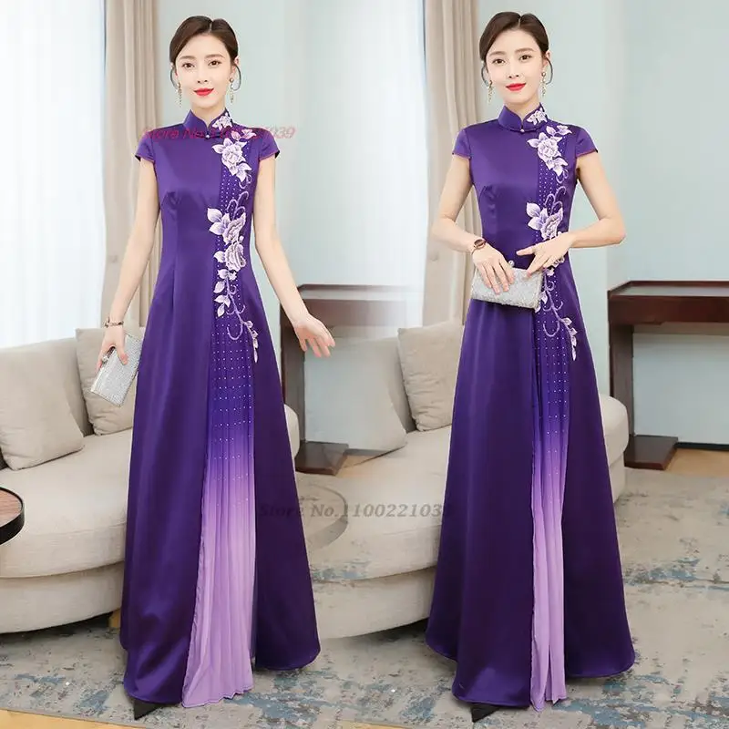 

2024 chinese improved cheongsam dress national flower embroidery qipao elegant banquet evening dress vestido oriental dress