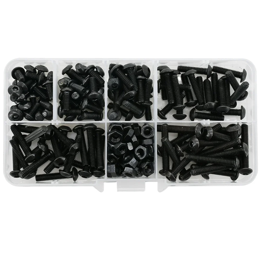 Hex Hexagon Socket Button Head Screw Nut Kit M2 M3 M4 M5 M6 Black Grade 10.9 Allen Round Head Screws Bolt Nut Assortment Set screw bolt nut set hex nuts assortment kit screw washer nut kit hexagon socket head cap screw