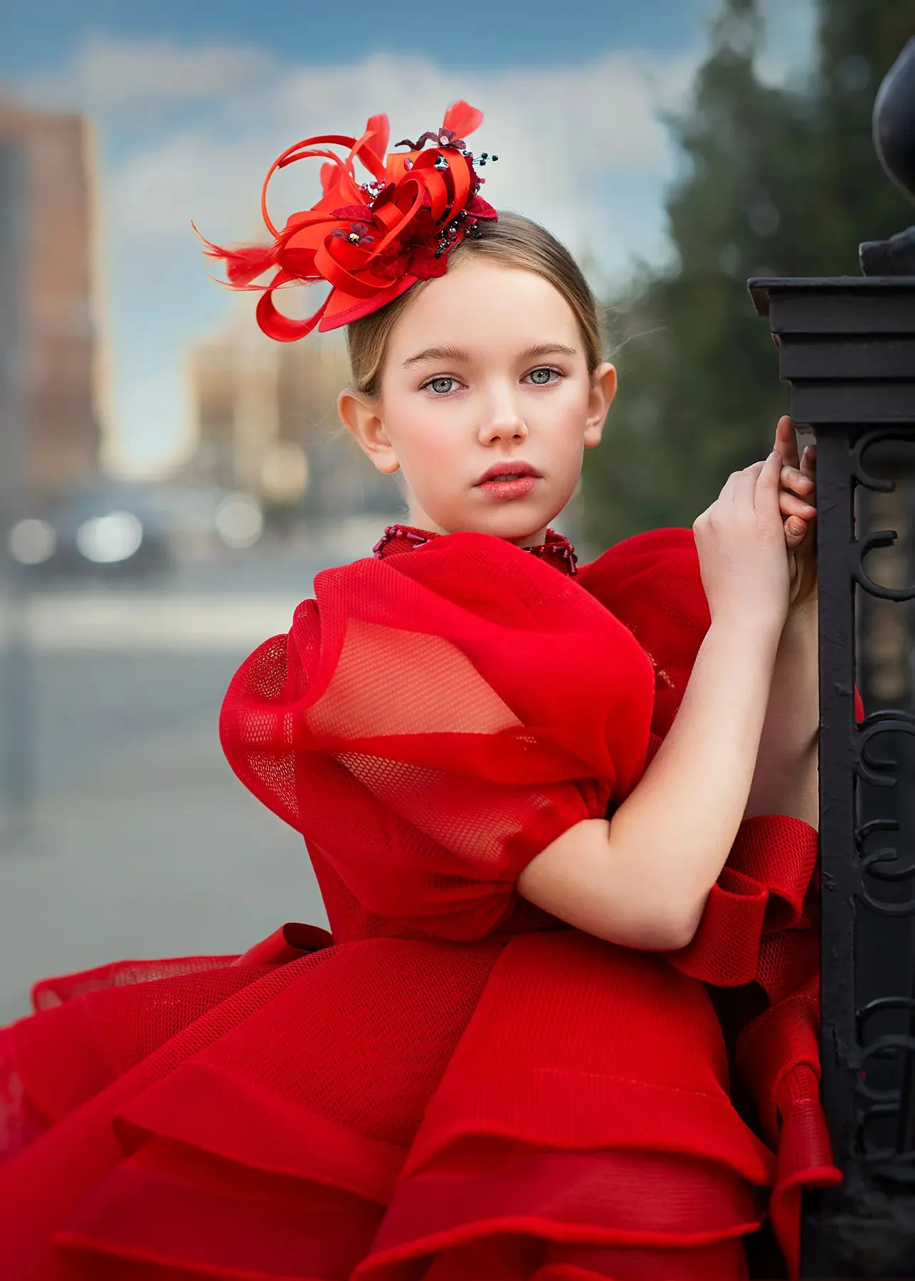 Tulle Flower Girl Dress For Wedding Cute Mini Above-knee Puffy High Neck Ruffles With Bow Dress Kids Pageant Ball Gowns Red