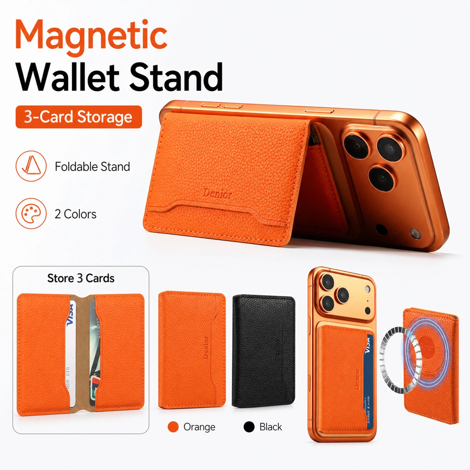 Denior es adecuado para teléfonos o fundas de teléfono con función de succión magnética, tarjetero magnético ultrafino con 3 ranuras para tarjetas.