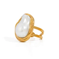 Uworld Fashion Imitation Pearl Stainless Steel Gold Color Ring for Women Engagement Party Gift Temperament Jewelry 2024 - Image 5