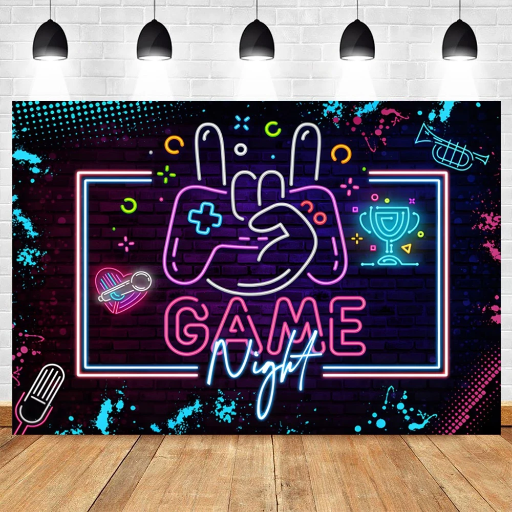 

Game on Birthday Party Backdrop Electronic Game Night Gaming Theme Kids Boy Portrait Photography Background Photo Studio Props
