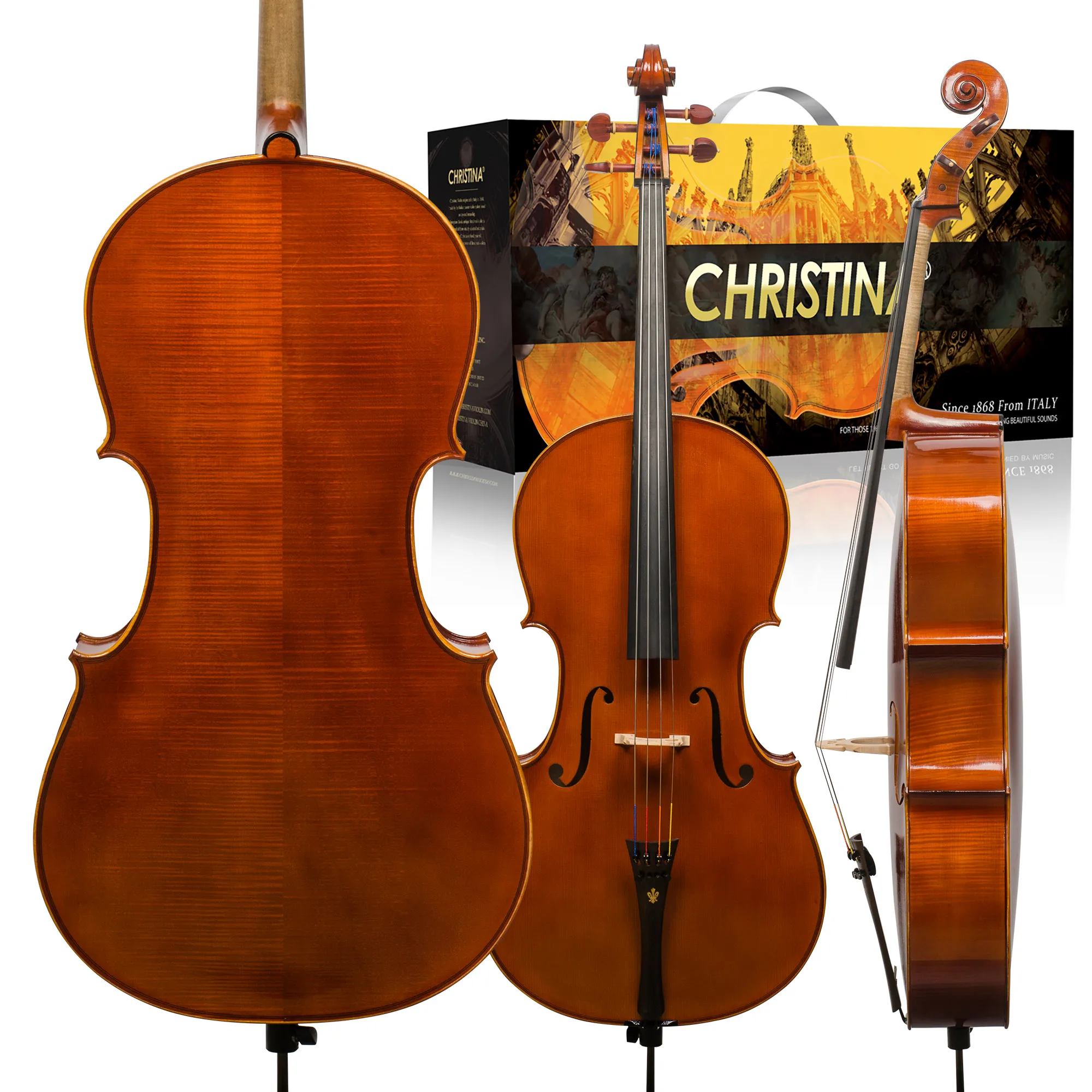 

CHRISTINA Professional Cello S400A, Modern Oil-based Varnish Selected European Spruce Two-piece Flame Maple with Ebony Fittings