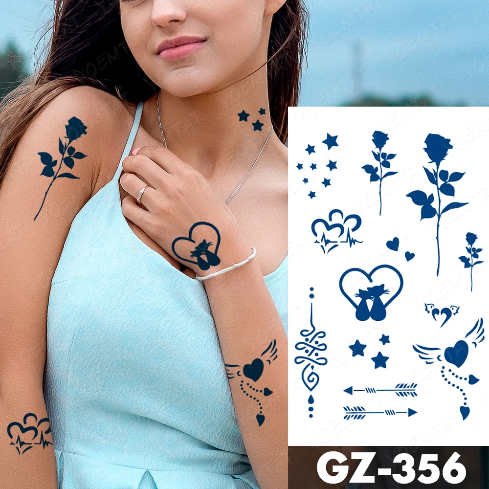 Semi-Permanent Waterproof Temporary Tattoo Stickers Rose Love Juice Lasting Ink Tatto Women Body Art Genipin Herbal Fake Tattoos