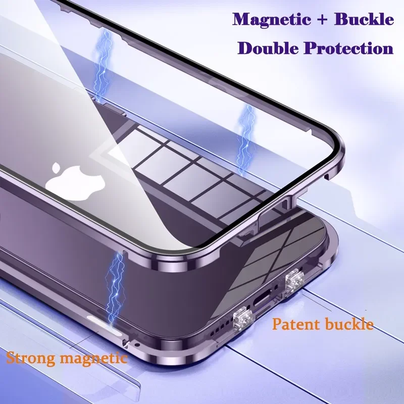 Metal Magnetic Double-sided Snap Lock Case For iPhone 16 14 15