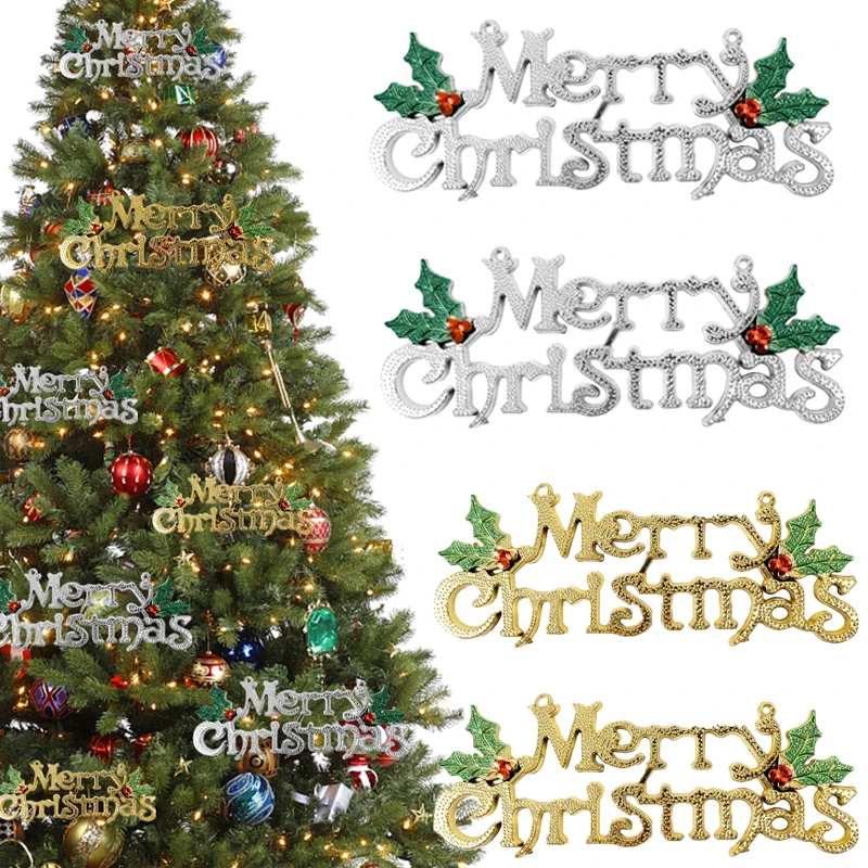 4/1PCS Christmas Letter Hanging Sign Pendant DIY Xmas Trees Merry Christmas Plastic Drop Ornaments for Home Wall Door Decor