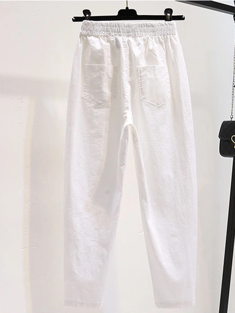 Casual Cotton Ankle-Length Harem Pants High Waist Solid Pantalones Baggy Summer Women Radish Trousers Korean Fashion Sweatpant new style diamond studded hole korean knitted ice silk ankle length trousers high waist harem pants women