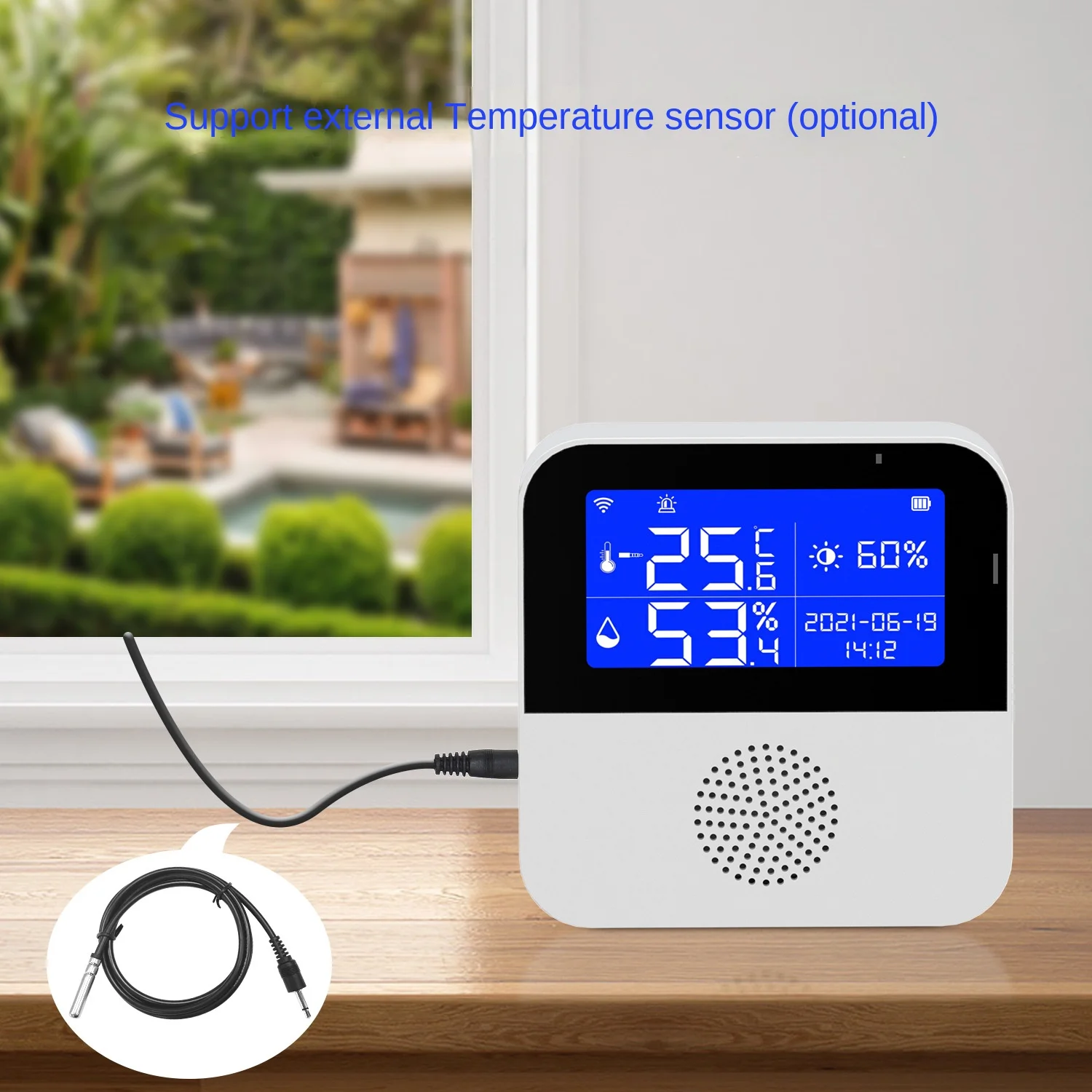 WiFi Hygrometer Thermometer Sensor with External Probe,Aquarium Thermometer,Wireless  Digital Monitor Real-time sync Update, Backlight LCD,Work with Tuya app,for  Home Greenhouse,Fish Tank, Refrigerator