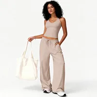 Ensembles de gymnastique pour femmes, gilet à col en V, pantalons amples, costumes d'entraînement, pantalons de Yoga athlétiques, entraînement décontracté, survêtements 2 pièces 4