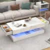 Modern Stylish Coffee Table with LED lights, Double-Layer Design for Living Room Coffee Table with 2 Storage Drawers 3