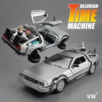 WELLY 1:24 Diecast Alloy Model Car DMC-12 delorean back to the future Time Machine Metal Toy Car For Kid Toy Gift Collection 1